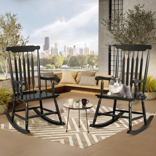 Chaise à bascule LuxePorch™ en bois de peuplier noir – Style Windsor