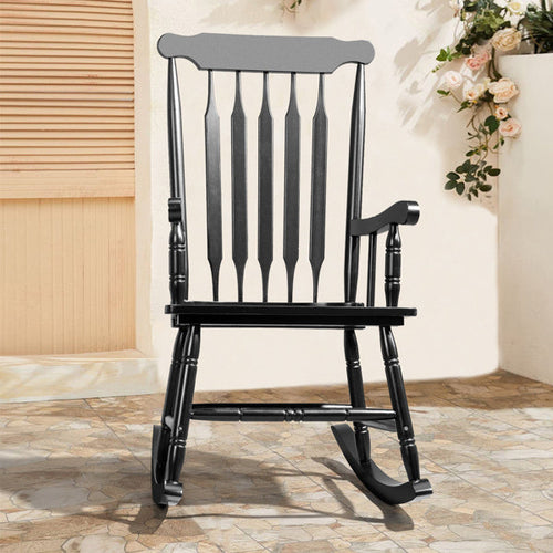 Chaise à bascule LuxePorch™ en bois de peuplier noir – Style Windsor