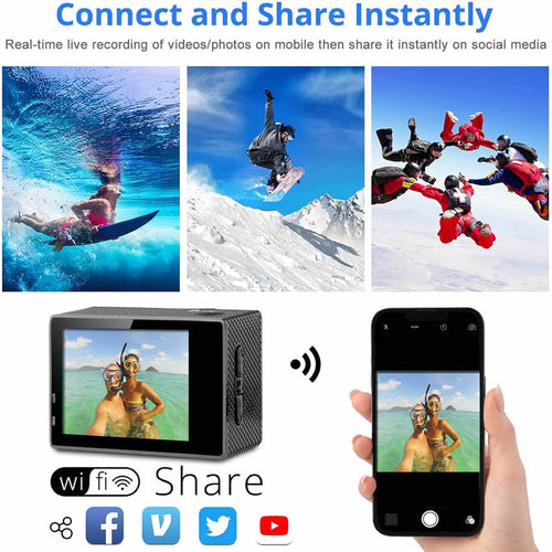 Caméra 4K WiFi étanche avec télécommande RF – Kit complet accessoires