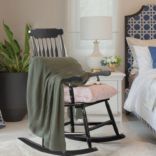 Chaise à bascule LuxePorch™ en bois de peuplier noir – Style Windsor