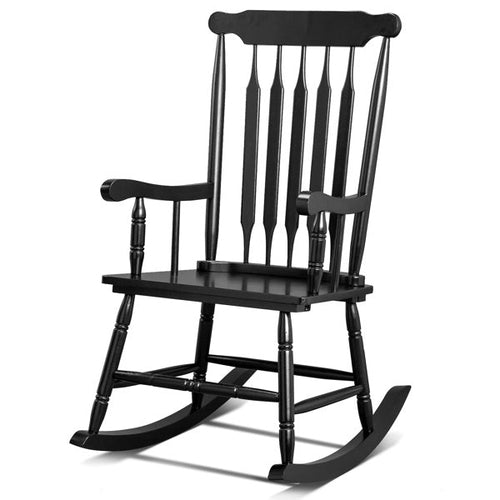 Chaise à bascule LuxePorch™ en bois de peuplier noir – Style Windsor