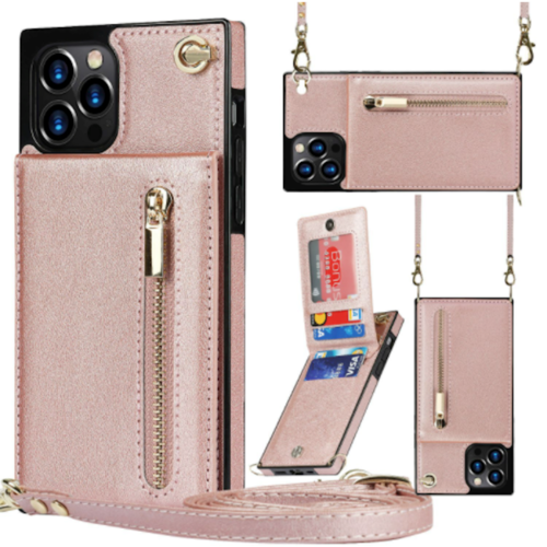 Coque iPhone portefeuille slim avec fermeture éclair et bandoulière