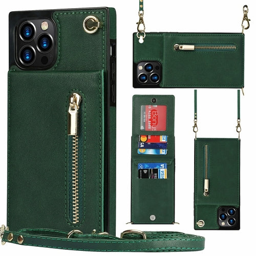 Coque iPhone portefeuille slim avec fermeture éclair et bandoulière