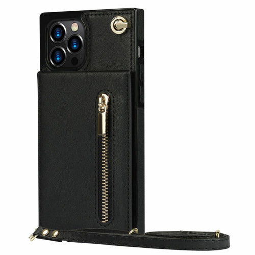 Coque iPhone portefeuille slim avec fermeture éclair et bandoulière