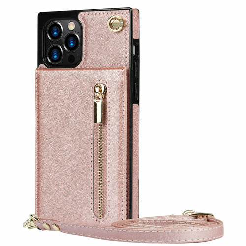 Coque iPhone portefeuille slim avec fermeture éclair et bandoulière