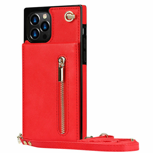 Coque iPhone portefeuille slim avec fermeture éclair et bandoulière