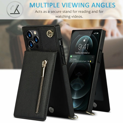 Coque iPhone portefeuille slim avec fermeture éclair et bandoulière