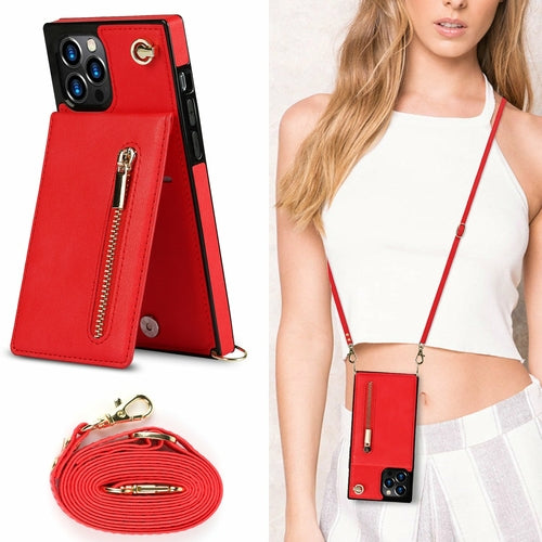 Coque iPhone portefeuille slim avec fermeture éclair et bandoulière