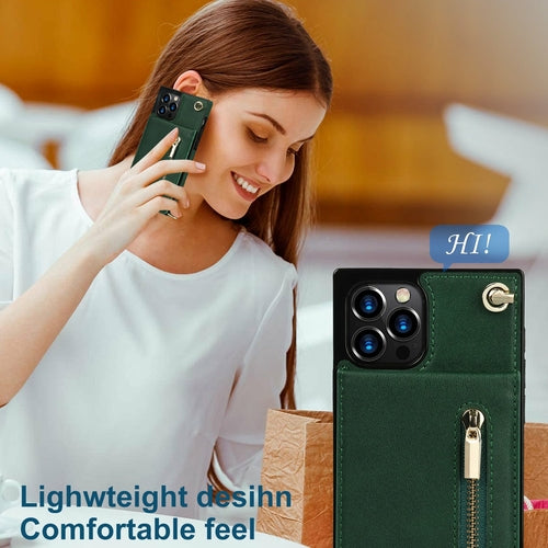 Coque iPhone portefeuille slim avec fermeture éclair et bandoulière