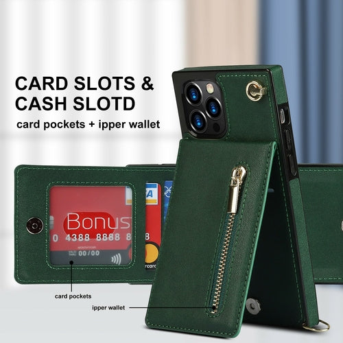 Coque iPhone portefeuille slim avec fermeture éclair et bandoulière