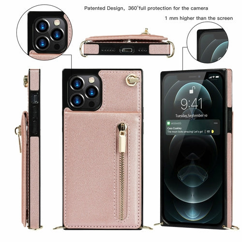 Coque iPhone portefeuille slim avec fermeture éclair et bandoulière