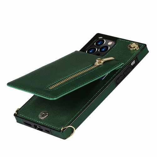 Coque iPhone portefeuille slim avec fermeture éclair et bandoulière