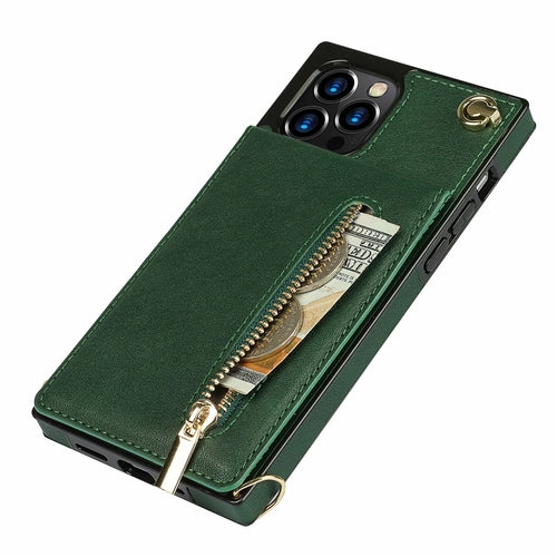 Coque iPhone portefeuille slim avec fermeture éclair et bandoulière